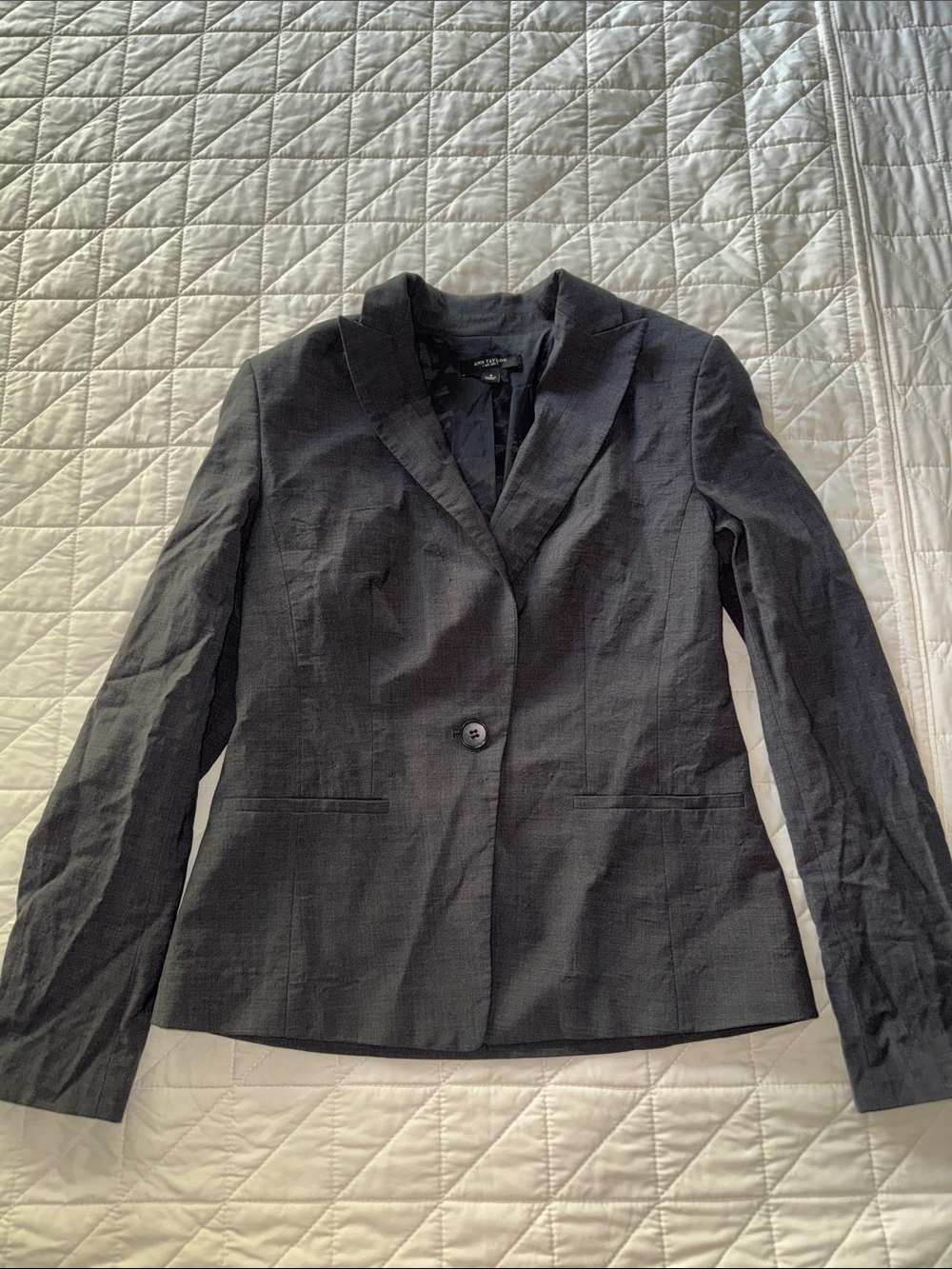 Ann Taylor Dark Grat Single-Button Tailored Blazer